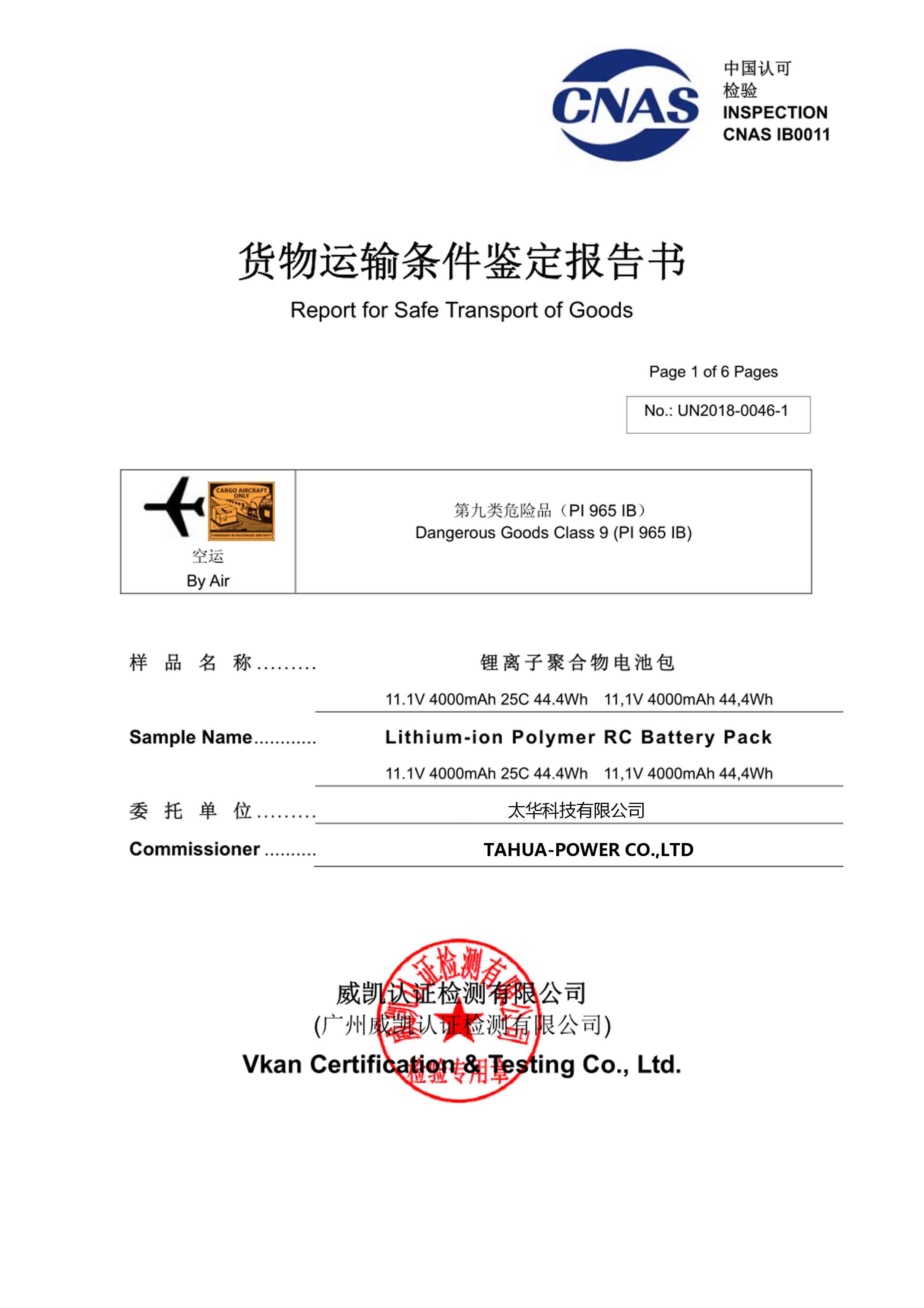 PI965 IB Report for safe transport of goods