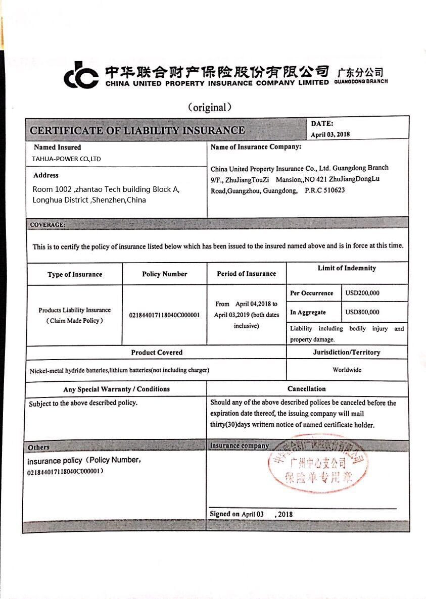Policy of battery insurance